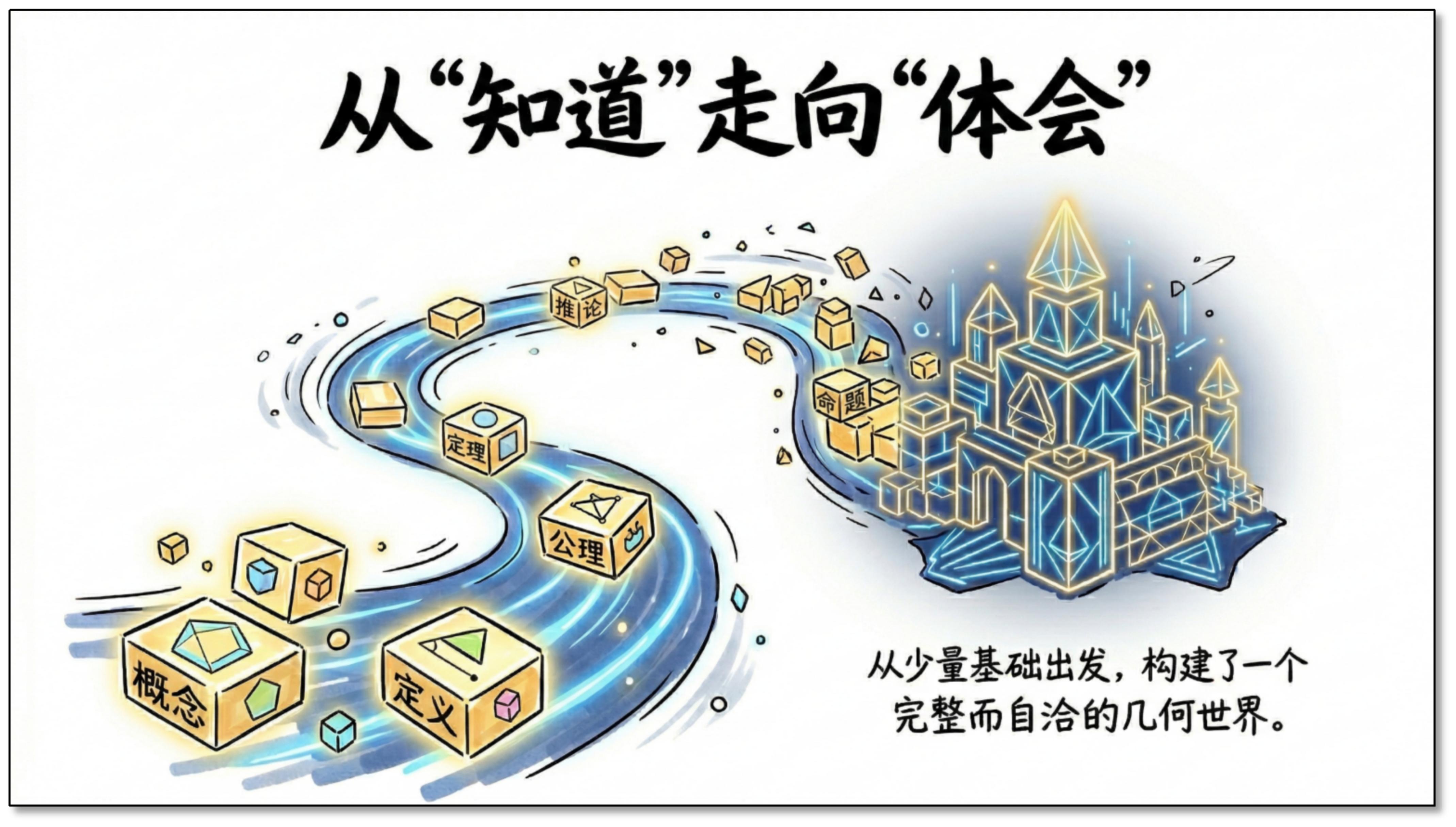 从“知道”走向“体会”：从少量基础出发，构建完整而自洽的几何世界。